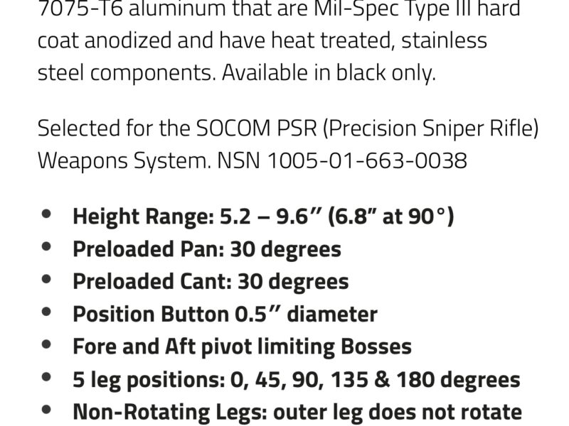 B&T Industries Atlas Bipod – BT46-LW17 (SOCOM PSR Weapon Systems) ***SOLD***
